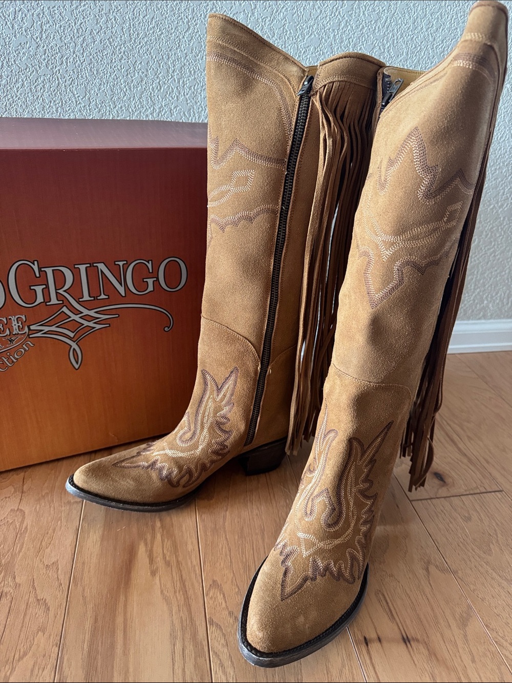 Old Gringo Tan Suede Fringe Over-the-Knee Western Boots